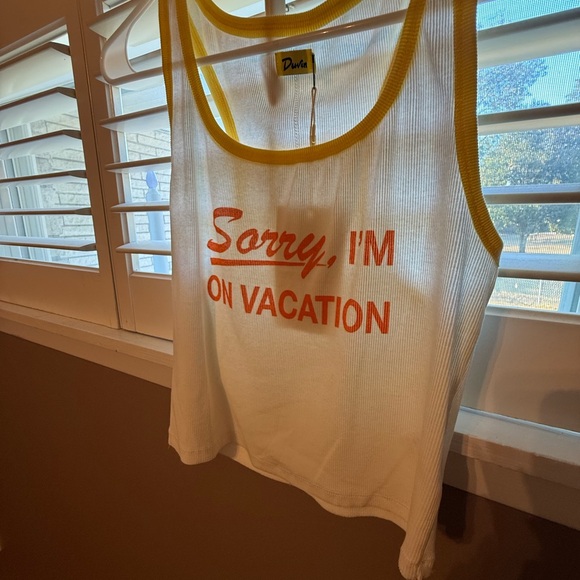 White and Yellow Crop Top - "Sorry, I'm On Vacation" - Picture 2 of 4